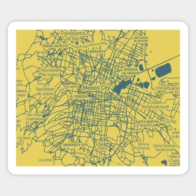 Mexico city yellow map Sticker by Mapmania